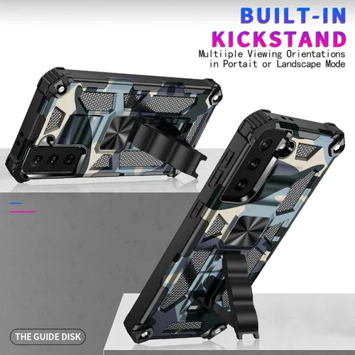 Vista 2 de Funda compatible con Samsung Galaxy S20 FE, resistente estilo militar, PC+TPU a prueba de golpes, camuflaje con soporte y soporte de metal