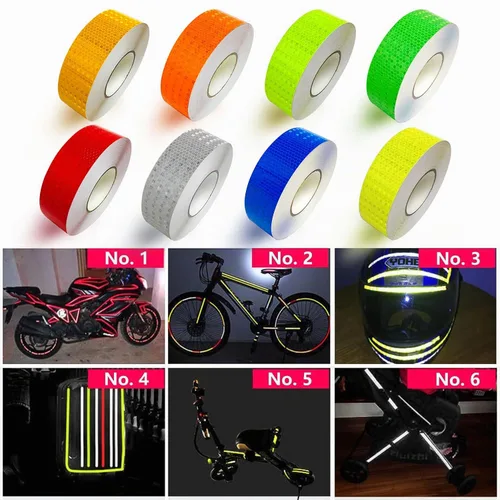 Vista 5 de 8 rollos de cinta reflectante de alta visibilidad de 8 colores, calcomanías de seguridad autoadhesivas impermeables para visibilidad nocturna al