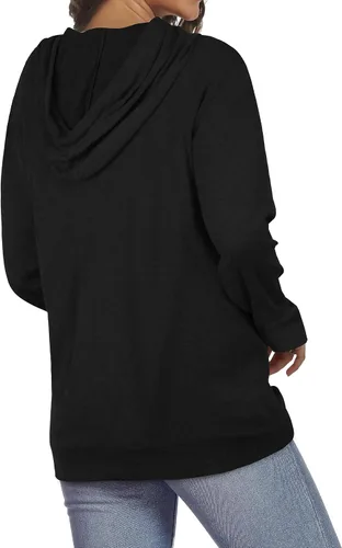Vista 7 de Sudaderas con capucha para mujer, camisetas de manga larga, con bolsillos casuales, holgadas, túnica