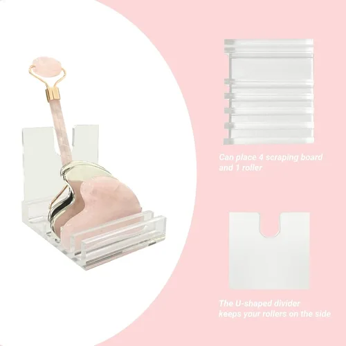 Vista 5 de YeeBeny Gua Sha y soporte de rodillo facial, soporte de herramientas facial acrílico, organizador de cuidado de la piel, contenedor