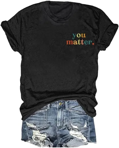 Vista 3 de Camiseta con texto en inglés You are Amazing Beautiful Enough Women Letter To The Person Behind Me, camiseta casual con cuello redondo