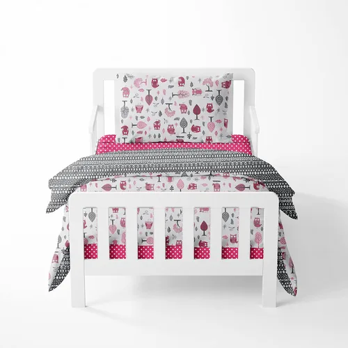 Vista 11 de Bacati - Juego de ropa de cama de algodón de 4 piezas para niñas pequeñas, 100% algodón, incluye edredón reversible, sábana bajera, sábana superior