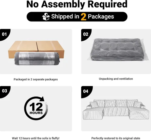 Vista 6 de Sofá cama modular de 124 pulgadas, sofá de nube sin hueso para sala de estar, sofá de 5 asientos en forma de U con 2 bolsillos de almacenamiento y 2