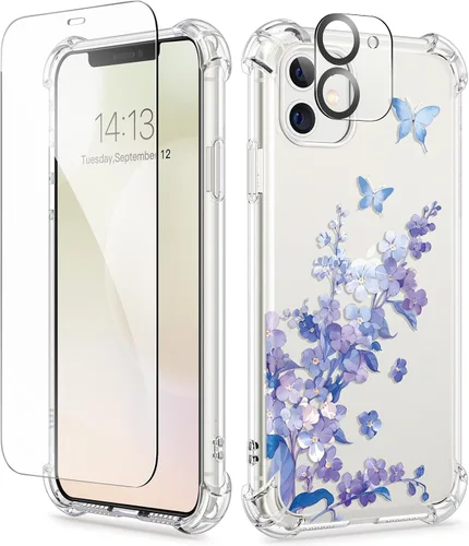 Vista 191 de GVIEWIN - Funda para iPhone 11 con protector de pantalla + protector de lente de cámara, cubierta protectora transparente suave de poliuretano