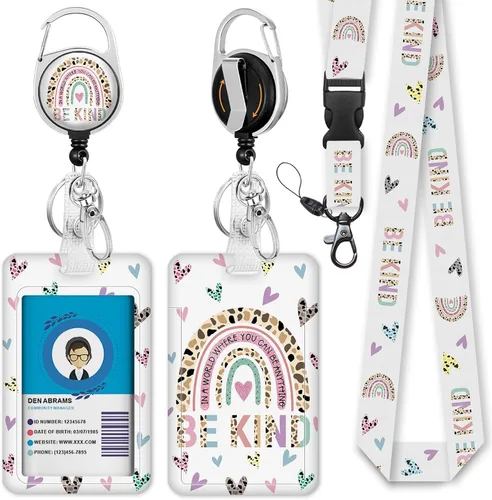 Vista 40 de Cordones negros para insignias de identificación, soporte retráctil para insignias de trabajo, cordón con soporte para tarjeta de crucero, llavero