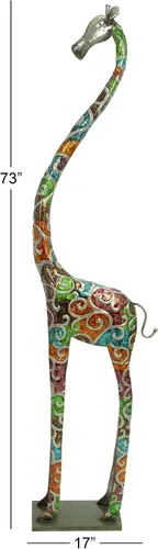Vista 6 de Deco 79 Escultura decorativa de jirafa de metal para interiores y exteriores, estatua alta para decoración del hogar con detalles en relieve, figura