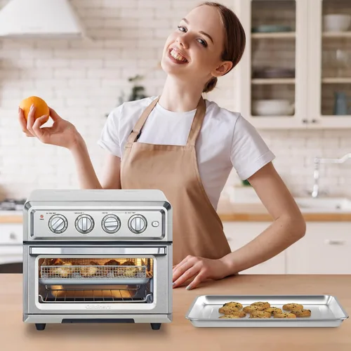 Vista 6 de Bandeja de acero inoxidable para hornear compatible con Cuisinart Airfryer TOA-060 y TOA-065 (bandeja de 2 piezas)