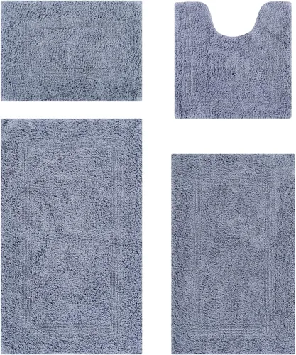 Vista 36 de Better Trends Juego de 4 alfombras de baño de lujo, 100% algodón, suaves, absorbentes de agua, reversibles, lavables a máquina, para decoración