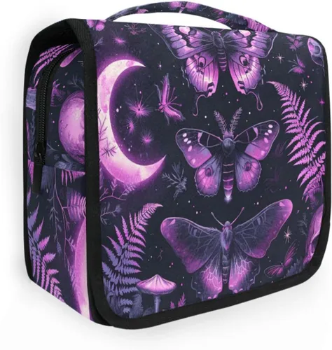 Vista 12 de MNSRUU Neceser colgante con diseño de calavera y girasol, bolsa de maquillaje de viaje para artículos de tocador, organizador de artículos