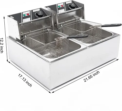 Vista 7 de Freidora eléctrica con 2 cestas y tapas, freidora eléctrica de 5000 W 21.8 L, control de temperatura de acero inoxidable, freidora comercial