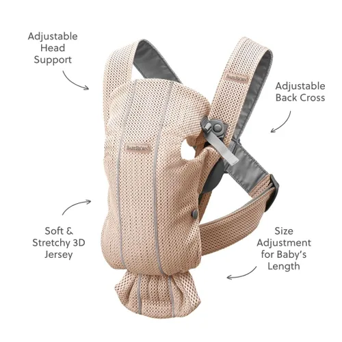 Vista 2 de BabyBjörn Portabebés Mini, malla 3D, rosa perlado (7-25 libras), ergonómico, fácil de usar