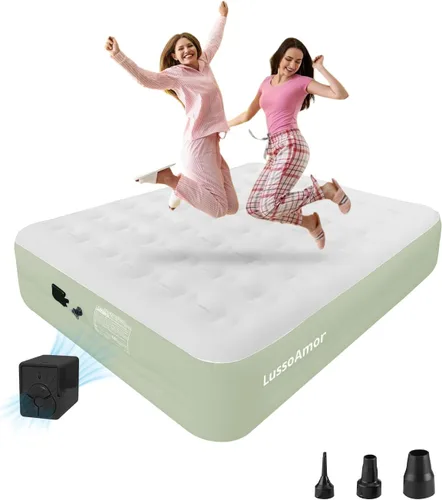 Vista 10 de Colchón de aire Queen con bomba recargable incorporada, cama inflable elevada de 18 pulgadas para acampar e invitados, inflado rápido de 3 minutos