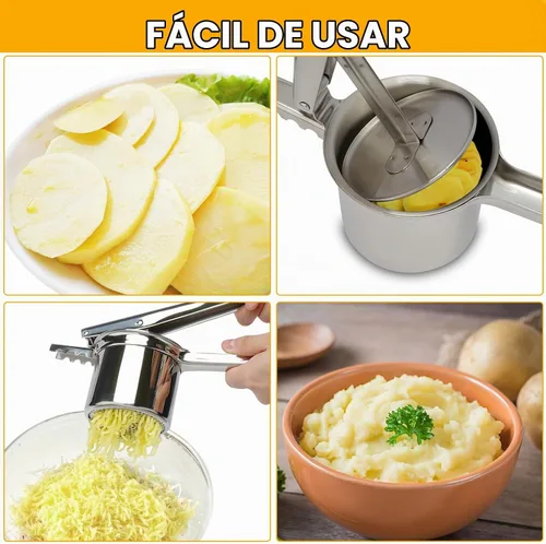 Vista 6 de Ricer de papas de 15 onzas, triturador de patatas de acero inoxidable resistente para puré de papas, con 3 discos intercambiables, herramienta