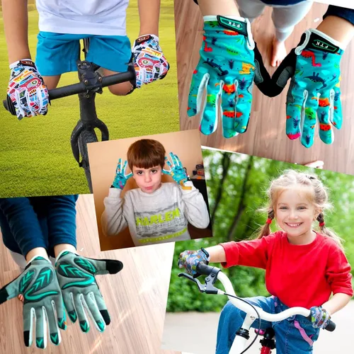 Vista 6 de Kids Bike Gloves Boys Girls Gel Padded Full FingerHalf Finger Road Riding Mountain Bicycle Non-Slip Cycling Glove for Youth Junior Children Ages 2-11