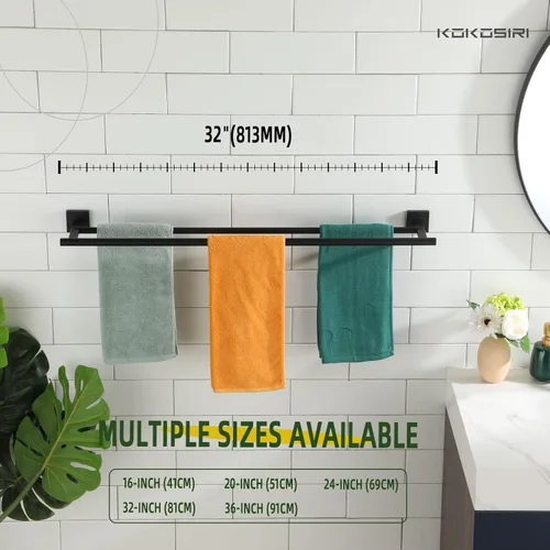 Vista 5 de KOKOSIRI Toalleros dobles de 32 pulgadas, toalleros de baño, ganchos para toallas de baño, 2 unidades, color negro mate B5005BK-L32+B1013BK-P2