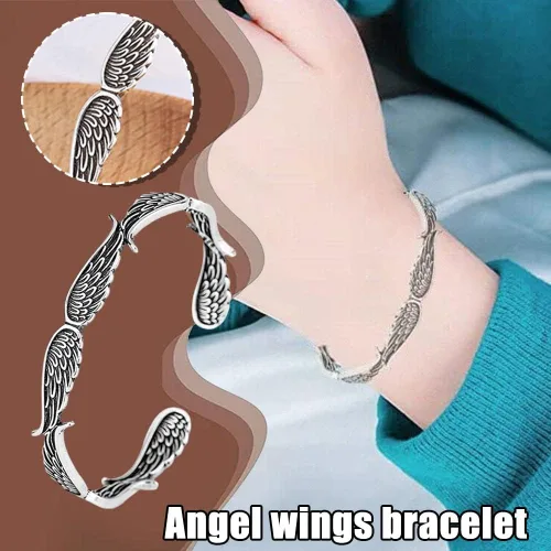 Vista 8 de Pulsera de plata de ley de estilo vintage con alas de ángel, ajustable, pulseras inspiradoras para mujeres y hombres, regalo de joyería inspiradora