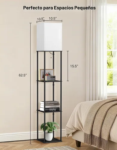 Vista 7 de OUTON Floor Lamp with Shelves, Modern Square Standing Shelf Lamp, Black Black & Square