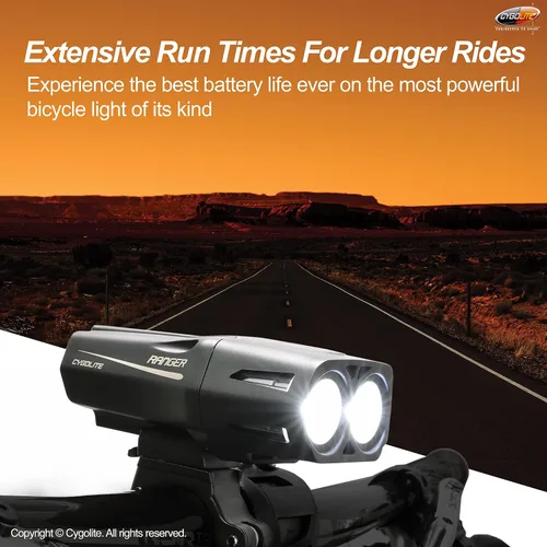 Vista 3 de Cygolite Ranger 2000, 1800, 1500 Lumen Endurance Bike Lights - Ultra High Run Time, 9 Light Modes, Fine Tuneable Brightness, IP67 Waterproof, USB