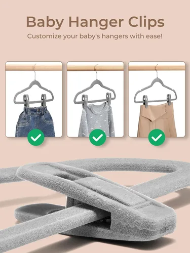 Vista 5 de COZYMOOD Paquete de 50 clips de terciopelo para colgar ropa de bebé