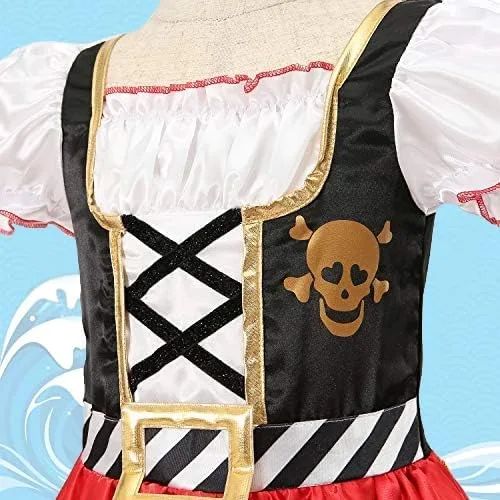 Vista 5 de Lingway Toys Disfraz de pirata de lujo para niñas, vestido de princesa Bucanero para niños