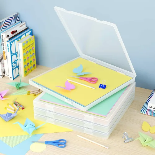 Vista 3 de Denkee Almacenamiento de papel de 12 x 12, paquete de 4 organizadores de papel para álbumes de recortes, caja organizadora de manualidades