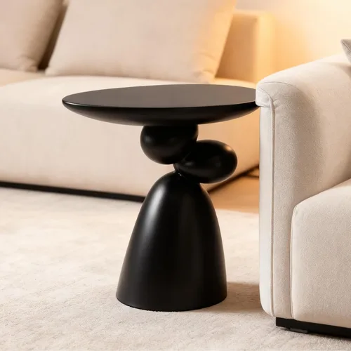 Vista 11 de Lucky - Juego de mesa auxiliar ovalada y 2 mesas auxiliares, mesa de té minimalista de fibra de vidrio con base escultórica, juego de mesa baja