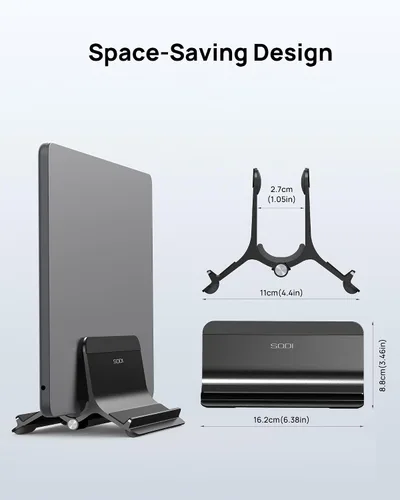 Vista 8 de Soporte vertical para laptop SODI para escritorio compatible con MacBook Air, soporte para MacBook Pro vertical de aluminio hasta 17 pulgadas