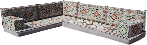 Vista 89 de arabicsofa Juego de asientos Jalsa en forma de L – Majlis árabe hecho a mano con almohadas de respaldo