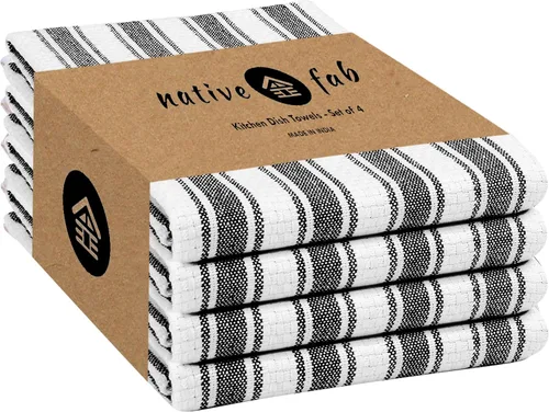 Vista 16 de Native Fab Toallas de Cocina de Algodón 100% Beige - 16x26 pulgadas - Juego de 12 - Toallas de Platos con Tejido de Canasta a Rayas para Limpiar