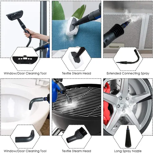 Vista 3 de GOFLAME Limpiador de vapor de mano de 1050 W, potente vapor, desinfectante, vaporizador, plancha de vapor, elimina manchas y grasa del baño, cocina