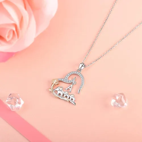Vista 4 de ACJNA 925 Sterling Silver Elephant Necklaces for Women Mother Daughter Rose Flower Initial A Letter Heart Necklace Pendant Jewelry Elephant Gifts