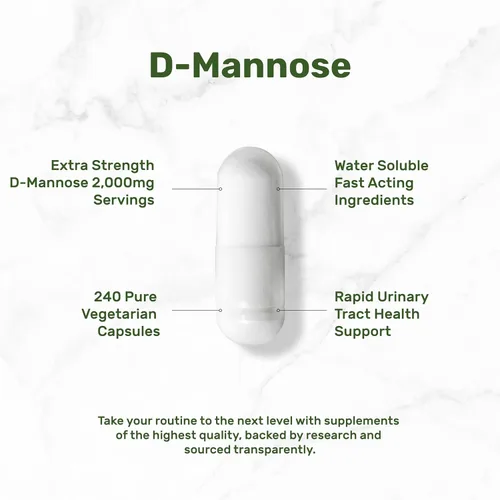 Vista 3 de DEAL SUPPLEMENT D Mannose 500mg Cápsulas (2,000 mg por porción), 240 pastillas vegetarianas – Forma soluble en agua de acción rápida – Apoyo