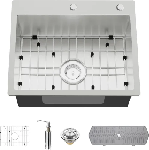 Vista 11 de Fregadero de cocina y bar, fregadero de cocina de acero inoxidable de 15 x 17 pulgadas de empotrar, fregadero de bar moderno de un solo tazón