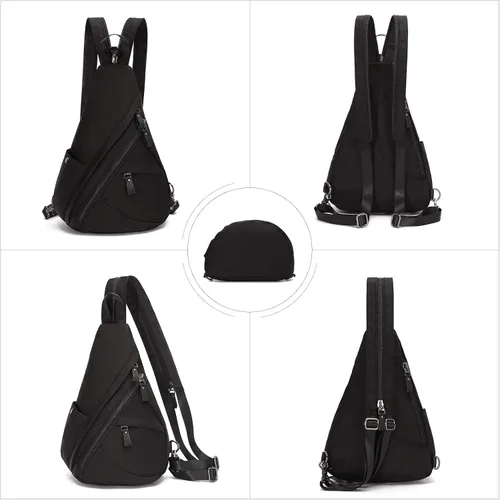 Vista 5 de KL928 Bolso bandolera de lona Mochila pequeña cruzada de hombro, mochila casual para hombres y mujeres