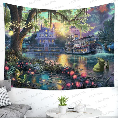 Vista 7 de F-FUN SOUL Tapiz del Palacio del Príncipe, franela suave de 40 x 30 pulgadas, tapiz para colgar en la pared de la isla psicodélica, para sala