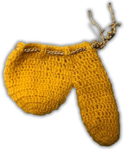 Vista 3 de Calentador mágico de huevos de conejo de Pascua – Calentador Wienie de Pascua para hombres – Tejido a mano, vara de oro con lazo de hilo dorado
