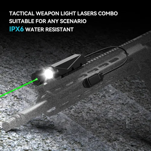 Vista 8 de VOTATU V840 Combo de luz láser, linterna láser verde/IR de 1500 lm para rifle AR, doble láser de una salida, combo de linterna láser con interruptor