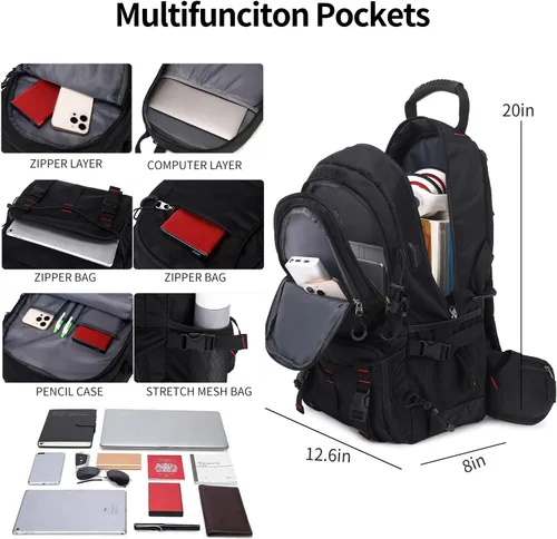 Vista 3 de Mochila de senderismo NerIion de 40L, mochila de viaje para hombres y mujeres, mochila impermeable para camping al aire libre, mochila ligera de día