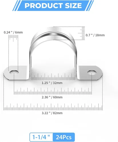 Vista 4 de 24 Piezas Abrazaderas de Conducto de Acero Inoxidable 304 de 1 1/4 Pulgadas (32mm), Abrazadera de Correa de Tubo en U de 2 Agujeros Soporte en U