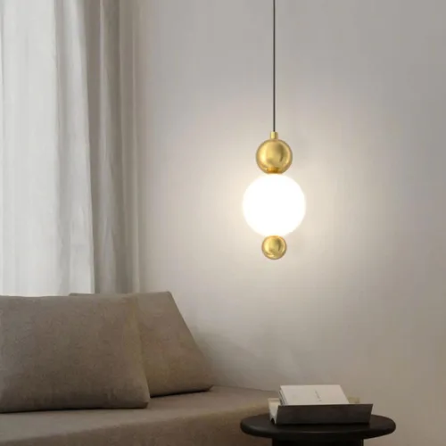 Vista 2 de Lámpara colgante moderna de cristal con forma de globo, retro de cobre completo regulable LED para colgar en el techo, lámpara LED de altura