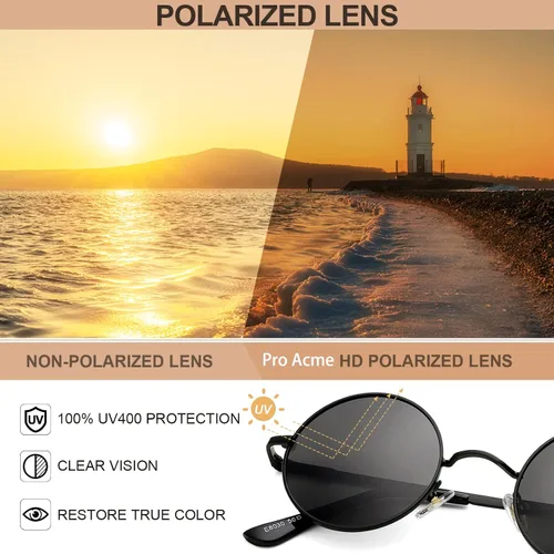 Vista 5 de Pro Acme - Gafas de sol polarizadas redondas para hombre y mujer, estilo John Lennon