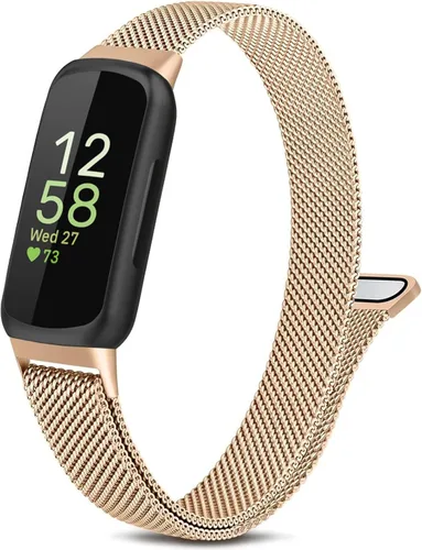 Vista 9 de Correa de metal compatible con Fitbit Inspire 3 e Inspire 2, correa de malla de acero inoxidable transpirable, correa de repuesto magnética