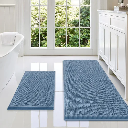 Vista 106 de Juego de alfombras de baño Smiry de 2 piezas, suave alfombra absorbente de chenilla y juego de alfombra en forma de U para inodoro, alfombra de baño