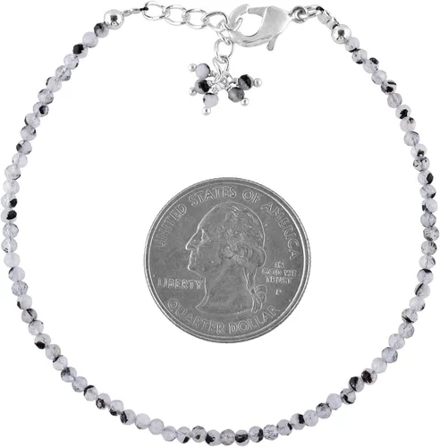 Vista 12 de Natural Gemstone Micro Round Beads Dainty Choker Bangle Bracelet, Handmade Jewelry for Women, Healing Chakra Crystals Silver Plated Chain 8 inch