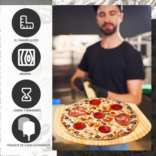 Vista 4 de Bokon Paquete de 2 cáscaras de madera para pizza de 12 x 14 x 22 pulgadas