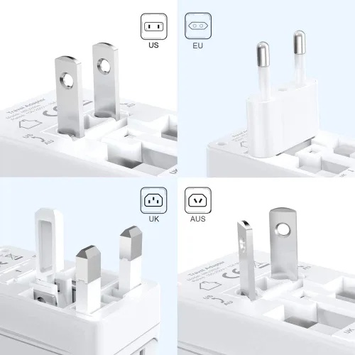 Vista 3 de ISELECTOR Convertidor de voltaje de 220 V a 110 V, convertidor de viaje de Estados Unidos a Europa con 4 puertos USB, 3 enchufes de CA adaptador 4