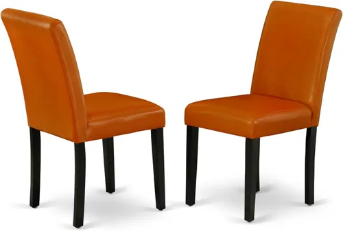 Vista 4 de East West Furniture AMAB3-BCH-61 - Juego moderno de 3 piezas antiguo que contiene una mesa de cocina redonda con pedestal y 2 sillas de comedor