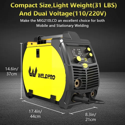Vista 3 de Weldpro Soldador MIG de 200A, Soldador MIG de Núcleo de Flujo 110V/220V/MMA/TIG/Stick 5 en 1 Máquina de Soldadura con Temporizador de Puntos