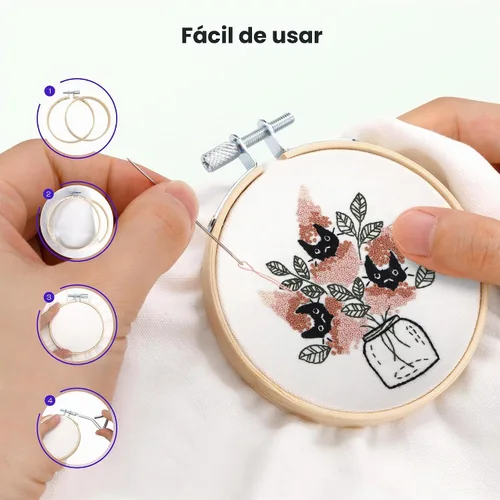 Vista 4 de Caydo 6 piezas de aro de bordado de 3 pulgadas con tornillo de metal, juego de aros de bordado pequeños, anillo de aro de punto de cruz de bambú