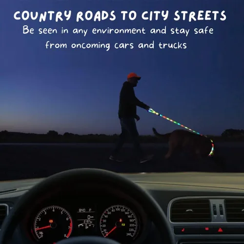 Vista 5 de Correa LED para perros para paseos nocturnos seguros y pacíficos, correa de perro con luz LED de alta visibilidad, correa iluminada para perro